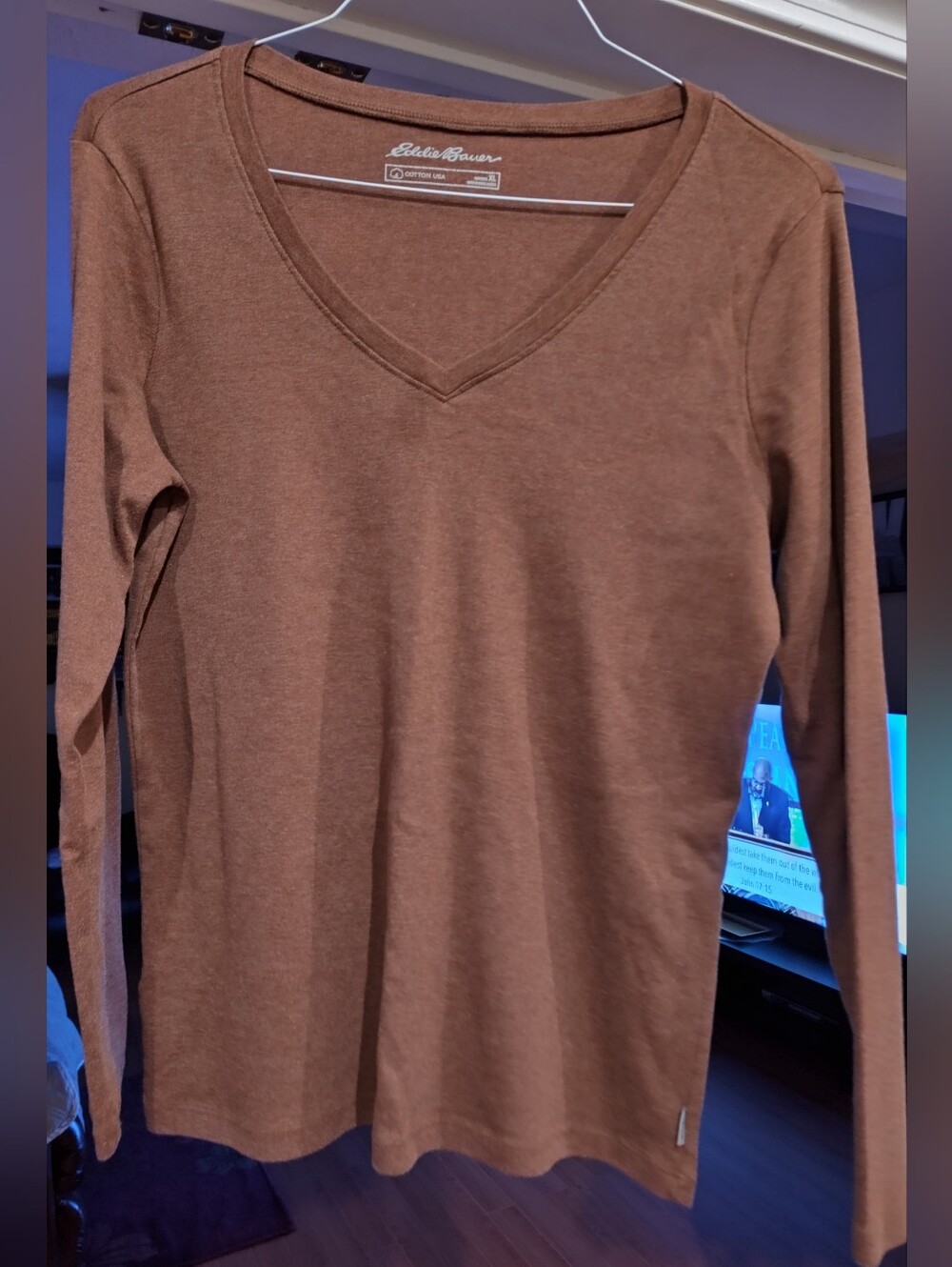 Eddie Bauer Women's V-Neck Long Sleeve Top in Chestnut Brown